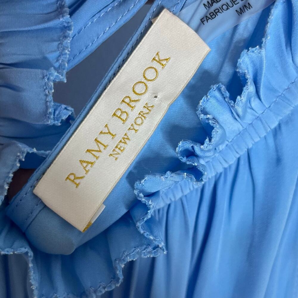 Ramy Brook Karoline Halter Mini Dress Blue Pleated Sleeveless Women Size M READ - Picture 7 of 14